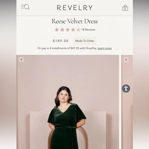 Reese Velvet Dress in 614 Emerald by Revelry, size Large. Worn once in wedding!
